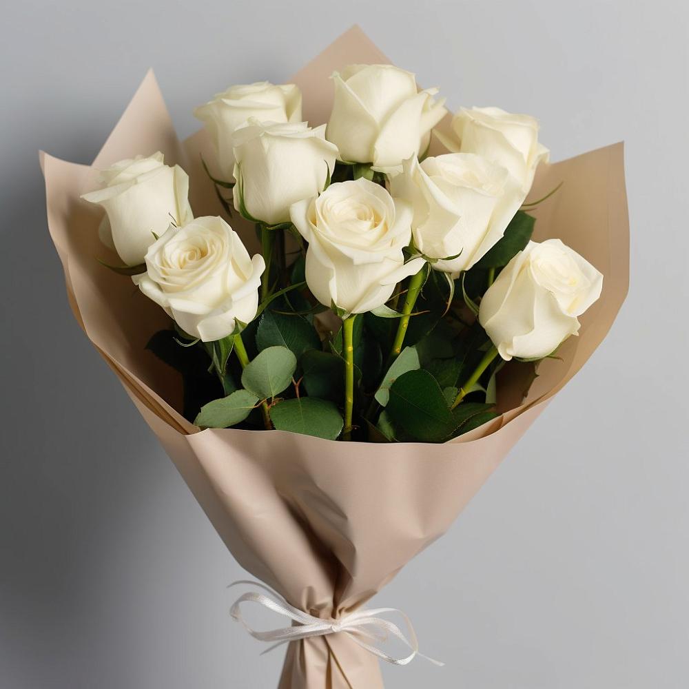 Букет 9 Белых роз Эдлесс Лав в Пангодах